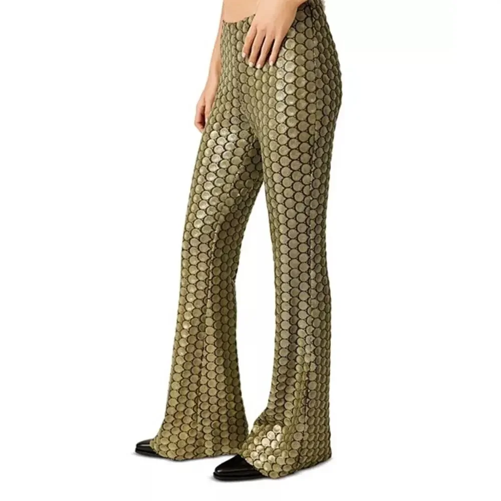 FREE PEOPLE Wilder Days Sequined Flared Pants in Olive Size 10 New MSRP $198